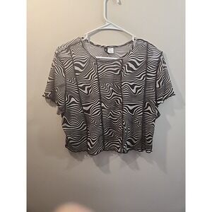 Women Divided Sheer Crop Top Sheer Animal‎ Print brown Ivory size XXL